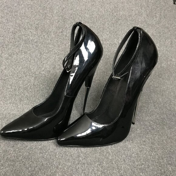 Devious by Pleaser Dagger-12 Size 13 Black Patent 6.25" Heel Ankle Strap Pumps - Picture 1 of 7